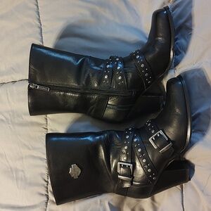 Harley Davidson Women's Black Leather Boots, size 9.5, 3 inch heel, side zip